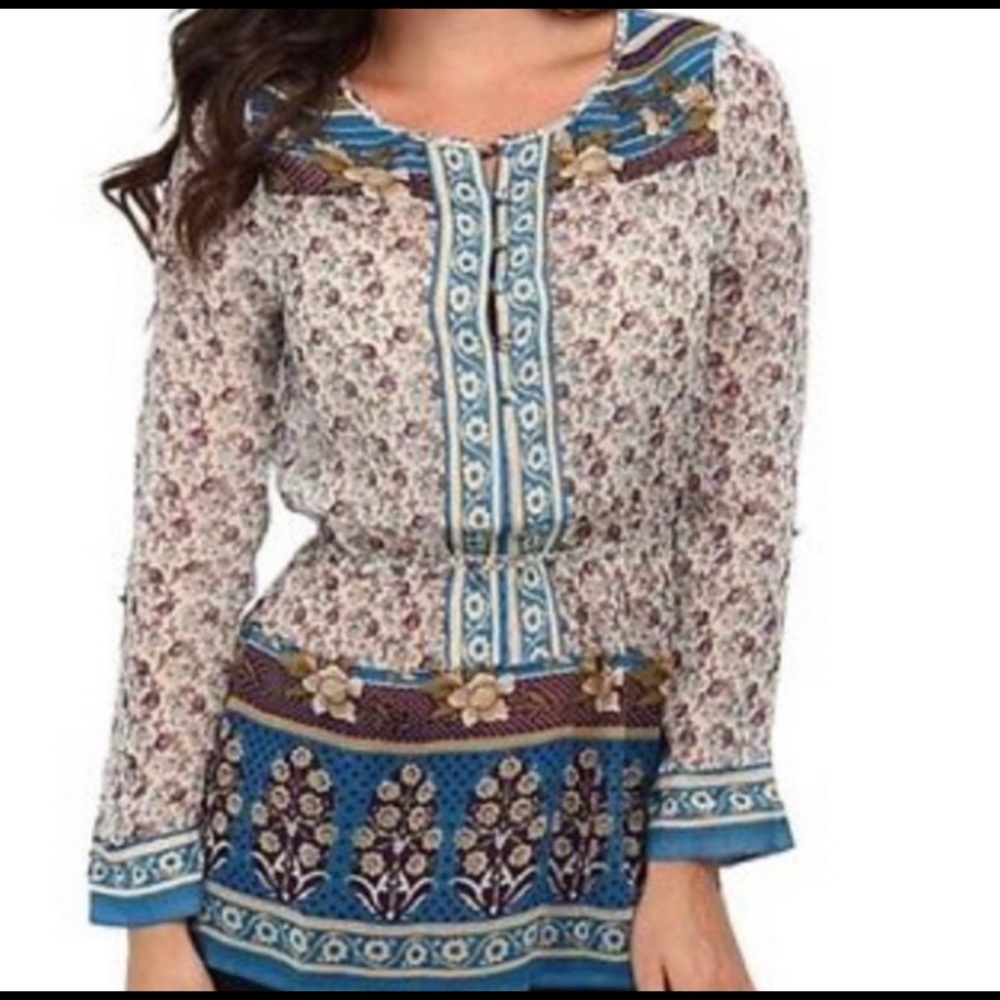 Lucky Brand Boho Savannah Peasant top floral